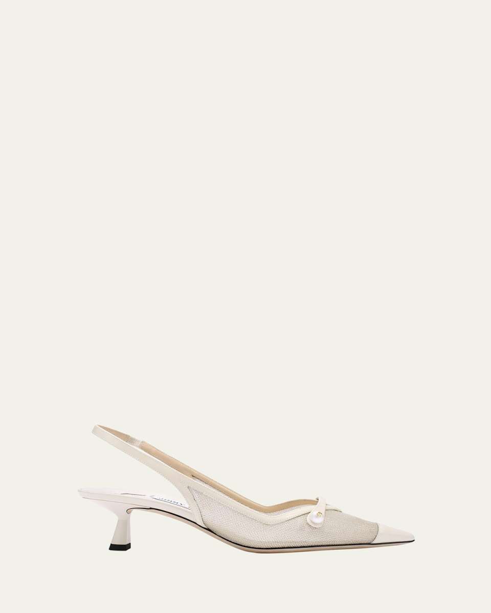 Amita Mesh Pearly-Strap Slingback Pumps